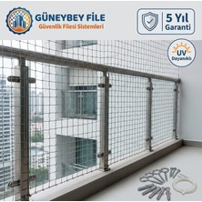 Güneybey File Gri Güvenlik Filesi – 2 M Yükseklik | Metreyle Kesim | 4 mm Ip, 5x5 cm Göz Açıklığı + Montaj Seti