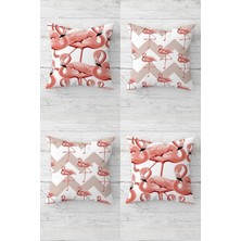 MWX Teknoloji Pelangi Zigzag Desenli Gizli Fermuarlı Kırlent Kılıfı Koltuk Yastık Kılıfı TAKIM(4ADET), Beyaz-Pembe 43 x 43