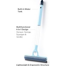 MWX Teknoloji 4 In 1 Spreyli Cam Temizleyici Çekçek ve Fırça Aparatı Su Hazneli Pratik Camsil Çok Fonksiyonlu Pencere Banyo Ayna Temizlik Aracı
