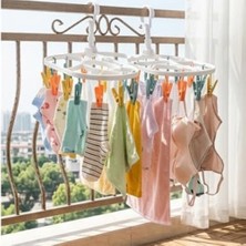 MWX Teknoloji Plastik Çamaşır Askısı, Mandallı, Balkon Için Çorap ve Iç Çamaşırı Kurutma Rafı, Beyaz, Entegre Organizer