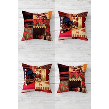 MWX Teknoloji Pelangi Patchwork Kilim Desenli Gizli Fermuarlı Kırlent Kılıfı Koltuk Yastık Kılıfı TAKIM(4ADET), Renkli 43 x 43