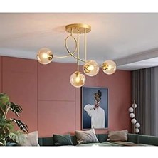 MWX Teknoloji Fer Avize Jade Özel Tasarım Eskitme Renk Globe Bal Camlı Salon - Mutfak - Yatak Odası 4'lü Avize