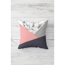 MWX Teknoloji Pelangi Geometrik Üçgen Desenli Gizli Fermuarlı Kırlent Kılıfı Koltuk Yastık Kılıfı TAKIM(4ADET), Beyaz-Pembe 45 x 45