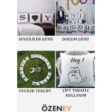MWX Teknoloji Harfli Kırlent Kılıfı Kadife 43X43 cm Çift Taraflı O Harfi Kedi Desenli Evlilik Teklifi Doğum Günü