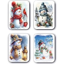 MWX Teknoloji 4 Lü Simli Yılbaşı Magneti Yeniyıl Kardan Adam (5,5 x 8 Cm)