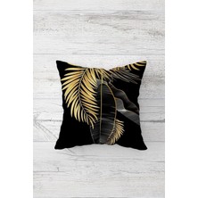 MWX Teknoloji Pelangi Siyah Yaprak Çift Tarafı Baskılı Gizli Fermuarlı Yastık Kılıfı Kırlent Koltuk Yastık Kılıfı, Derin Siyah-Gold 45 x 45