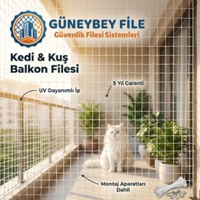 Güneybey File Beyaz Kedi Balkon Güvenlik Filesi 1.5x9 mt 2mm Ip Kalınlığı 4x4 Göz Açıklığı
