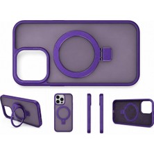Akbix Accessory iPhone 14 Pro Uyumlu Mor Standlı Magsafeli Silikon Kılıf
