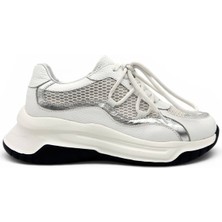 Vieris Beyaz Hakiki Deri File Tasarımlı Hafif ve Kalın Tabanlı Günlük Kadın Sneaker (11200)