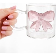 Sayemons Pembe Fiyonklu Cam Bardak, Borosilikat Cam, 350 ml Kapasiteli, Ergonomik Kulplu, Dekoratif Tasarım, 8.5 x 7.5 cm