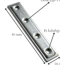 Sayemons Düz Demir Gönye Köşebent, Metal Lama Montaj Demiri, Mobilya Dolap Raf Masa Köşe Bağlantı Aparatı, 16X80MM, 25 Adet