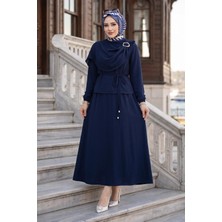Hafsa Mina Toka Detaylı Etekli Ayrobin Takım Lacivert HM2913