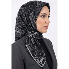 Hadiora Kadın Siyah Gri Paisley Desenli Organik Soft Pamuk Eşarp