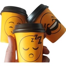 Sayemons 7 OZ(200ML) Kapaklı Karton Bardak 100 Adet Bardak+ 100 Adet Kapak Karışık Smile Desen