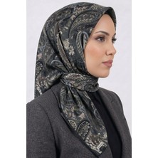 Hadiora Kadın Gri Mavi Paisley Desenli Organik Soft Pamuk Eşarp