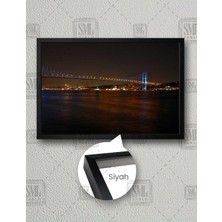 SML Tablo Istanbul Boğaz Köprüsü Manzaralı Gece Işık Manzaralı Yatay Çerçeveli Kanvas Tablo