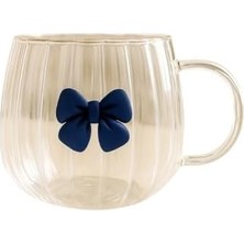 Sayemons Cam Kupa – Mavi Kurdele Detaylı, Dayanıklı, Şeffaf Kahve & Çay Bardağı (9X10 Cm, 300 Ml)