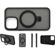 Akbix Accessory iPhone 14 Pro Uyumlu Siyah Standlı Magsafeli Silikon Kılıf