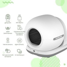 Sayemons Haustier CB002 Kameralı Akıllı Otomatik Kedi Tuvaleti, App ile Uzaktan Kontrol, 72LT Hazne, 7lt Çöp Haznesi (Gri)