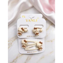 Happy Aksesuar Hello Kitty Figürlü Çıtçıtlı ve Lastik Çocuk Toka Seti Krem Renk