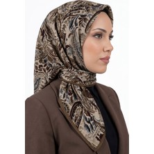 Hadiora Kadın Bej Kahve Paisley Desenli Organik Soft Pamuk Eşarp