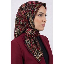 Hadiora Kadın Siyah Pembe Paisley Desenli Organik Soft Pamuk Eşarp
