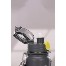 Sayemons 304 L Çelik Siyah 600 ml Askılı ve Pipetli Matara Suluk CIN411SY