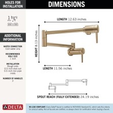 Sayemons 1165LF Modern Duvar Askısı Double Griff Pot Filler Musluk Dual Swing J, 1165LF-CZ