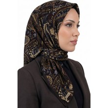 Hadiora Kadın Kahverengi  Paisley Desenli Organik Soft Pamuk Eşarp