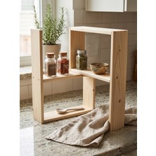 Nest WoodTR Nest Wood Doğal Ham Ahşap 2parça  Modüler Baharatlık Rafı – Mutfak Tezgah Üstü Düzenleyici Baharat Standı 45X65CM