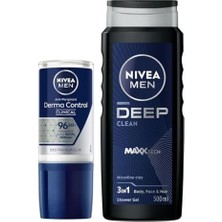 Sayemons Men Erkek Roll-On Deodorant Derma Control Clinical 50ML, Deep Dimension Duş Jeli 500ML, Damat Bohçası