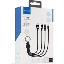 Sayemons X-Trio 3 In 1 Usb-A Çoklu Şarj Kablosu 30CM – Lightning Micro USB Type-C Uyumlu 2.2A 12W Hızlı Şarj Destekli Örgü Dayanıklı Alüminyum Başlıklı Taşınabilir Anahtarlıklı Kablo | XCC8400