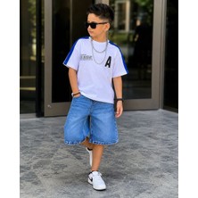 Yiğit Butik Erkek Çocuk Oversize Şortlu Takım Beyaz Tişört Jean Şort Kombin