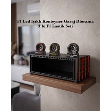 3DcraftTR 3D Crafttr F1 LED Işıklı Konteyner Garaj Diorama (3'lü F1 Lastik Seti Dahil) Sergileme Standı