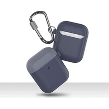 Sayemons Airpods 1–2 Nesil Uyumlu Silikon Kılıf – Mat Yumuşak Doku, Darbe Emici, Karabinalı Kemer Klipsi, Kablosuz Şarj Destekli, Yedek Üst Kapak Hediyeli Laciver Mavi