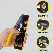 Derwell Yeni Nesil Cat5/6/7 Ez RJ45 Sarı Pense 8P8C Utp Sıkma Pensesi RJ11 RJ12 RJ45 Ethernet Konektörü Sıkma Soyma Kesme Crimper Pense Yedek Bıçak Hediyeli Ethernet Aksesuarları