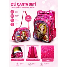 Burkay Çanta Barbie Kalp Desenli Işıklı Ilkokul Çantası 2'li Takım