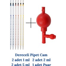 Mr. Crowley Cam Dereceli Pipet 1ml 2 Adet, 2ml 2 Adet, 5ml 2 Adet, 1 Adet Puar Pipet Pompası 7 Parça Set
