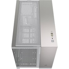 Sayemons Corsaır 2500X Small-Tower Matx Çift Bölmeli Pc Kasası – Sertleştirilmiş Panoramik Cam – Ters Bağlantı Anakart Uyumlu – Vantilatör Dahil – Beyaz/ Gri Alüminyum