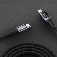 Sayemons 60W Dijital LED Ekranlı Örgülü USB Type-C To Type-C Hızlı Şarj ve Data Kablosu 2 Metre