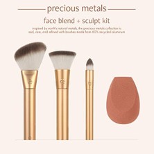 Sayemons Ecotools Değerli Metaller Yüz Karışımı ve Şekillendirici Seti, Makyaj Fırça Seti, Temel Fırçası, Çevre Dostu Makyaj Fırça Seti, Geri Dönüşümlü Alüminyum, Krom, Hassas, 4 Parça Set