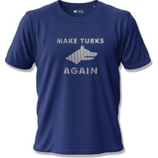 North Whiskers Make Turks Göktürk Again Kurt Figürlü Baskılı Lacivert Unisex %100 Pamuk T-shirt