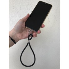 Sayemons (4277) Siyah Taşlı Janjanlı Tam Tur Telefon El Askısı Siyah ile Uyumlu