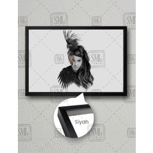 SML Tablo Kuş Saçlı Kadın Woman With Bird Hair Siyah Kuş Karga Yatay Çerçeveli Kanvas Tablo