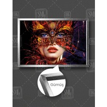 SML Tablo Maskeli Kadın Yüzü Kadın Balo Müzik Makyaj Woman Yatay Çerçeveli Kanvas Tablo