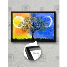 SML Tablo Sanatsal Gece Gündüz Güneş Ay Doğa Manzara Yatay Çerçeveli Kanvas Tablo