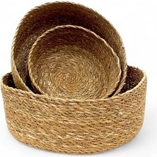 Sayemons 3'lü Rustik El Yapımı Doğal Yuvarlak Hasır Düzenleyici Seti | 3'lü Hasır Yuvarlak Organizer Seti – Dekoratif, Çok Amaçlı ve Dayanıklı Sepetler (30X12CM – 25X10CM – 20X8CM)