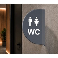 Zafrak Reklam Wc ,kadın,erkek,çift Taraflı - Yan Monte Yönlendirme Tabelası 18X30CM Antrasit Gri Pleksi
