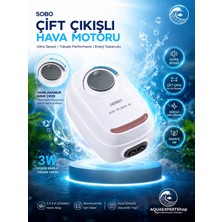Sobo Akvaryum Hava Motoru - Çift Çıkışlı - Ultra Sessiz - Ayarlanabilir Hava Çıkışı - Ar-10 - 3W - 2x3.4lt/dakika