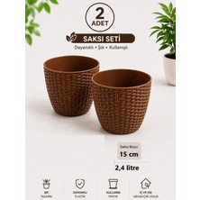 Güzelyüz Avm 2 Adet Rattan Saksı | Saksı Seti 2,4 Litre Kahverengi 165X145MM No:1